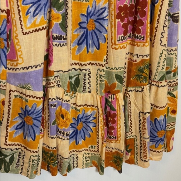 NWT Paper Heart Maxi Dress XS Peach Floral Stamp Linen Blend Garden Plants Boho - Picture 6 of 11